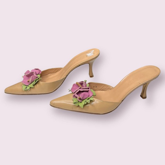 Zalo Pink Floral Camel Leather Mules - Picture 5 of 8